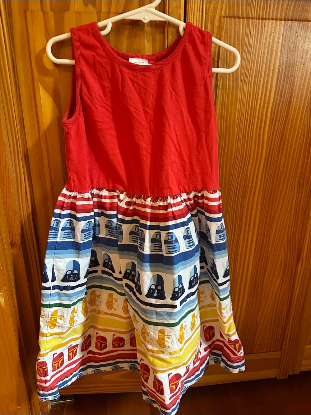 Hanna Andersson Red Sleeveless Dress with Multicolor Star Wars Stripe Skirt
